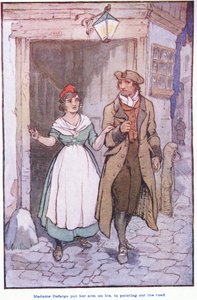 Madame Defarge mise le braccia sulle sue, indicando la strada